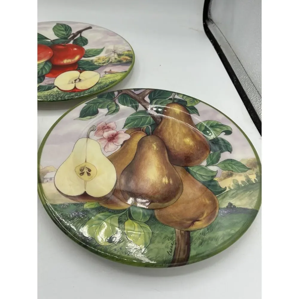 Villa d’Este Italy Fruit Salad Plates – Pear Apple Cherry Set of 3 Vintage 8.5